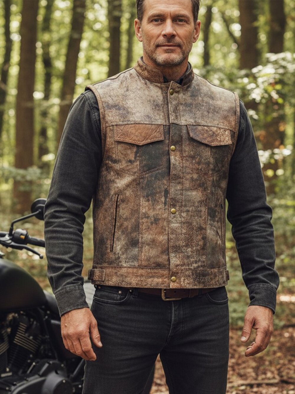 RIDERACT® Leather Motorcycle Vest SOA Style Biker Riding Vest